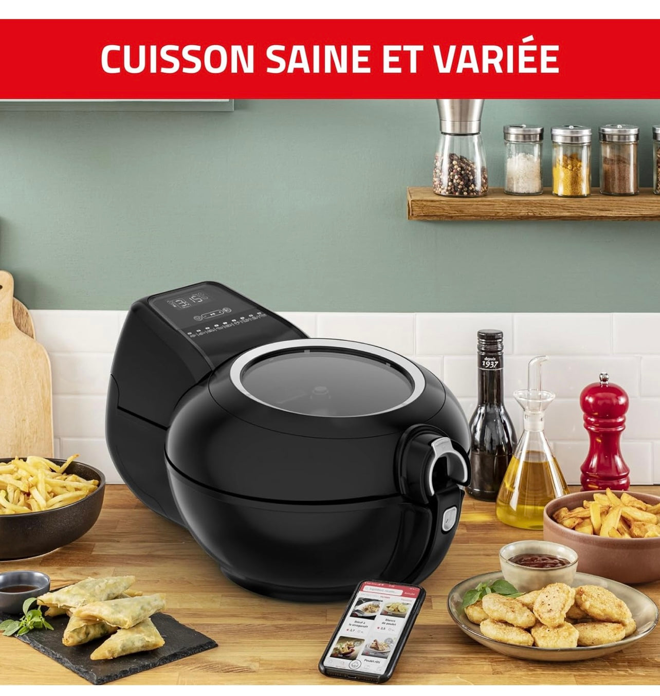 Seb Actifry Genius XXL Friteuse sans huile, Capacité 1,7 kg, Jusqu’à 8 personnes, 9 menus intelligents, Cuve amovible, air fryer AH960800