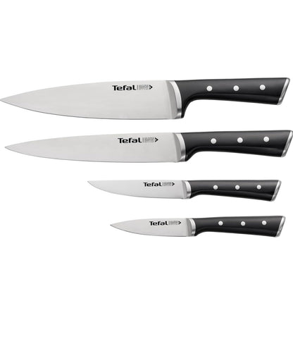 Tefal Ice Force Set de 4 couteaux, Couteau à découper 9 cm + couteau chef 20 cm + couteau d'office 11 cm + couteau à émincer 20 cm K2324S74