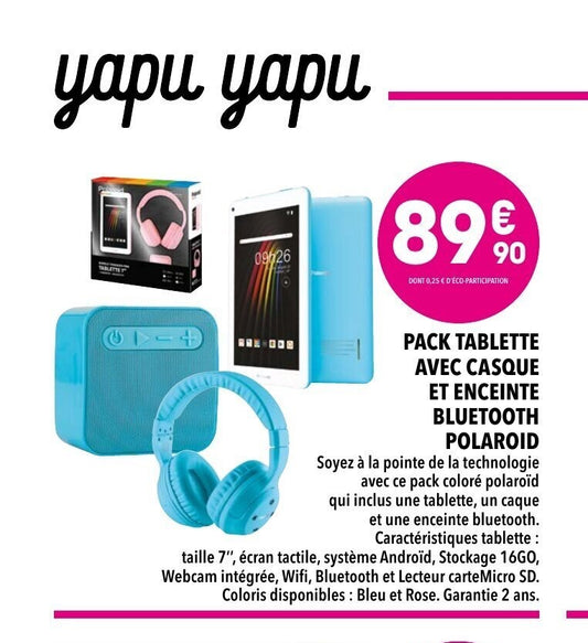 Polaroid Pack adolescent BLEU (tablette 7'' + casque BT + enceinte BT)