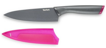 Tefal Fresh Kitchen Couteau Chef 15 cm et Couteau Eplucheur 9 cm, Lame Acier Inoxydable Titane Haute Qualité, Revêtement Antiadhésif, Zone confort, Etui Protection de lame K122S205