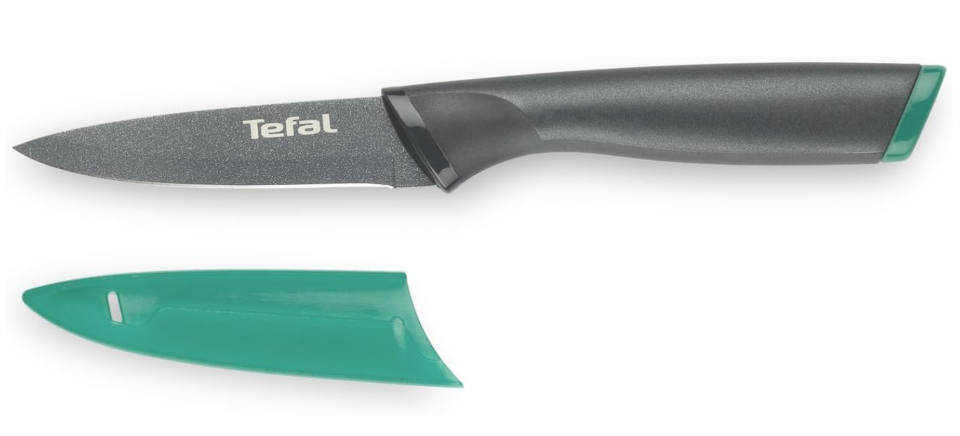 Tefal Fresh Kitchen Couteau Chef 15 cm et Couteau Eplucheur 9 cm, Lame Acier Inoxydable Titane Haute Qualité, Revêtement Antiadhésif, Zone confort, Etui Protection de lame K122S205