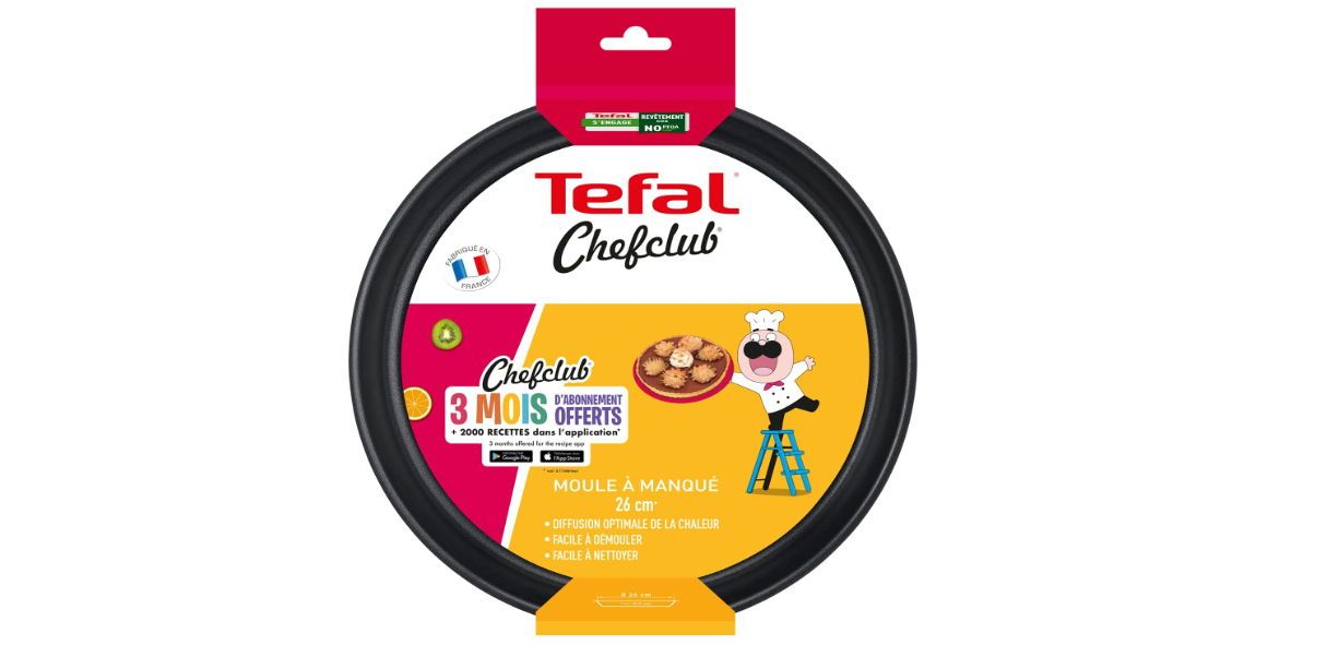 Chefclub by Tefal Moule à manqué 26 cm, Moule de cuisson en aluminium, Revêtement antiadhésif, Démoulage facile, Performance durable, Compatible lave-vaisselle, Fabriqué en France J5639702