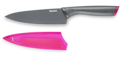 Tefal Fresh Kitchen Couteau chef 15 cm, Lame en acier inoxydable avec titane de haute qualité, Revêtement antiadhésif, Zone confort, Etui de protection de lame K1220304