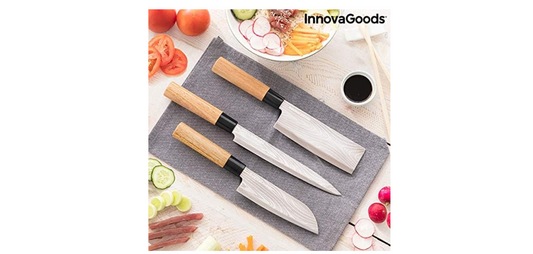 InnovaGoods® Set de cuchillos avec étui de transport professionnel Damas Q offre une coupe précise et sûre, acier inoxydable et design élégant, idéal pour la maison et la cuisine professionnelle.