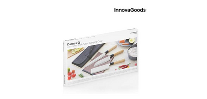 InnovaGoods® Set de cuchillos avec étui de transport professionnel Damas Q offre une coupe précise et sûre, acier inoxydable et design élégant, idéal pour la maison et la cuisine professionnelle.