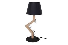 Tosel 65162 lampe a poser 1 lumiere tole acier peinture époxy bois hêtre abj coton e14 40w noir 16x45cm